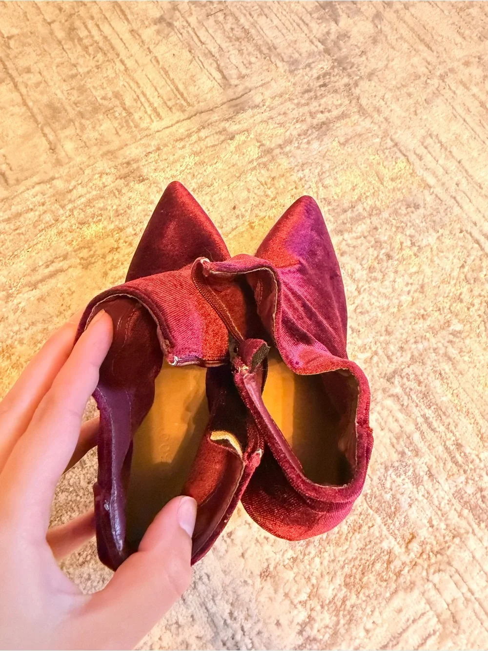 BAMBOO Burgundy Velvet Pointed-Toe Ankle Booties